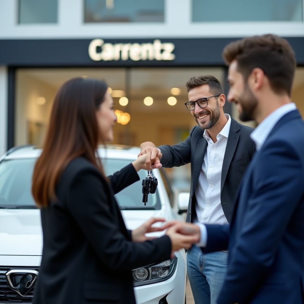 Un client heureux recevant les clés de sa voiture de location