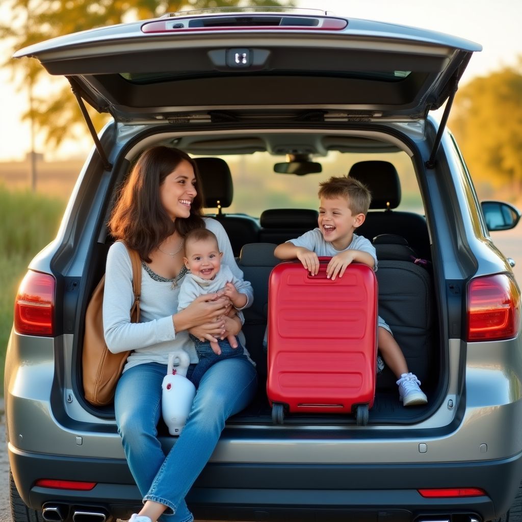 Famille chargeant ses bagages dans un SUV